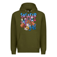 Army Green Sneaker girl afro woman Premium Hoodie - RanaPortraitStore