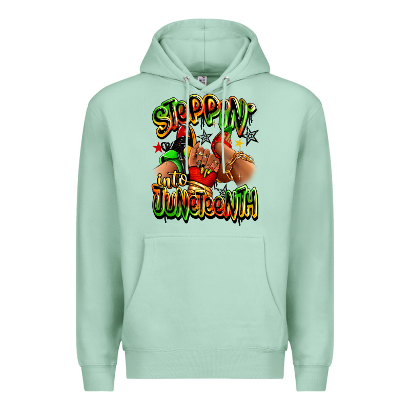 Steppin' Into Juneteenth Sneaker And Heel Afro Wom Premium Hoodie by RanaPortraitStore | Teevron