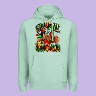 Steppin' Into Juneteenth Sneaker And Heel Afro Wom Premium Hoodie Designed By Ranaportraitstore
