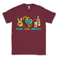 Burgundy Peace Love Whiskey Classic Tee - BundleAndBundleShop