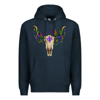 Navy Mardi Gras Bull Skull Premium Hoodie - RanaPortraitStore