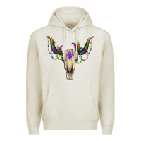 Oatmeal Heather Mardi Gras Bull Skull Premium Hoodie - RanaPortraitStore