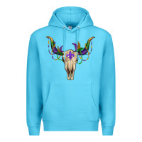 Ocean Blue Mardi Gras Bull Skull Premium Hoodie - RanaPortraitStore