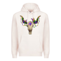 Pale Pink Mardi Gras Bull Skull Premium Hoodie - RanaPortraitStore
