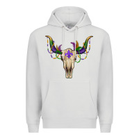 Dove Grey Mardi Gras Bull Skull Premium Hoodie - RanaPortraitStore