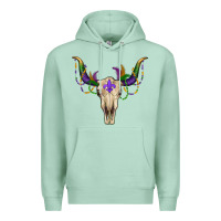 Seafoam Mardi Gras Bull Skull Premium Hoodie - RanaPortraitStore