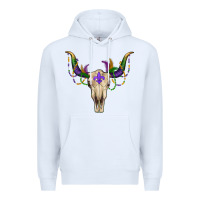 White Mardi Gras Bull Skull Premium Hoodie - RanaPortraitStore
