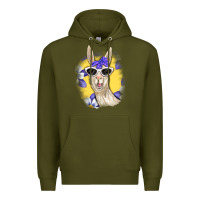 Army Green Llama With Sunglasses Premium Hoodie - RanaPortraitStore