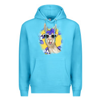 Ocean Blue Llama With Sunglasses Premium Hoodie - RanaPortraitStore