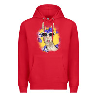 Red Llama With Sunglasses Premium Hoodie - RanaPortraitStore