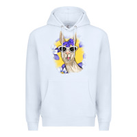 White Llama With Sunglasses Premium Hoodie - RanaPortraitStore