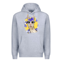 Heather Grey Llama With Sunglasses Premium Hoodie - RanaPortraitStore