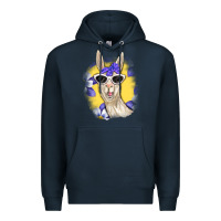 Navy Llama With Sunglasses Premium Hoodie - RanaPortraitStore