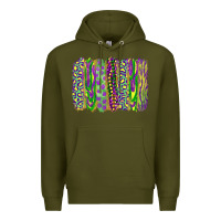 Army Green Mardi Gras Leopard Beads Brushstrokes Premium Hoodie - RanaPortraitStore
