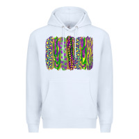 White Mardi Gras Leopard Beads Brushstrokes Premium Hoodie - RanaPortraitStore