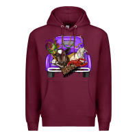 Burgundy Mardi Gras Truck With Farm Animals Premium Hoodie - RanaPortraitStore