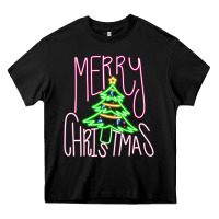 Black Merry Neon Christmas Heavy Core Tee - CowhideDigitalArt