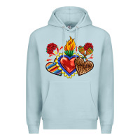 Blue Mist Sacred heart with leopard and serape heart Premium Hoodie - RanaPortraitStore