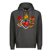 Charcoal Heather Sacred heart with leopard and serape heart Premium Hoodie - RanaPortraitStore