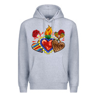 Heather Grey Sacred heart with leopard and serape heart Premium Hoodie - RanaPortraitStore