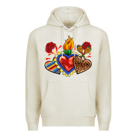 Oatmeal Heather Sacred heart with leopard and serape heart Premium Hoodie - RanaPortraitStore