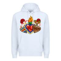 White Sacred heart with leopard and serape heart Premium Hoodie - RanaPortraitStore