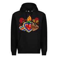 Black Sacred heart with leopard and serape heart Premium Hoodie - RanaPortraitStore