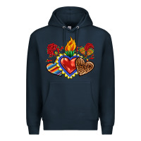 Navy Sacred heart with leopard and serape heart Premium Hoodie - RanaPortraitStore
