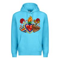Ocean Blue Sacred heart with leopard and serape heart Premium Hoodie - RanaPortraitStore