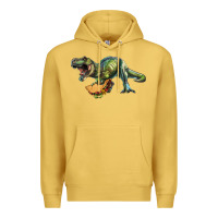 Antique Gold T-Rex dinosaur holding a taco Premium Hoodie - RanaPortraitStore