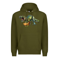 Army Green T-Rex dinosaur holding a taco Premium Hoodie - RanaPortraitStore