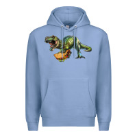 Colony Blue T-Rex dinosaur holding a taco Premium Hoodie - RanaPortraitStore