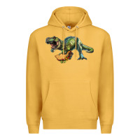 Mustard T-Rex dinosaur holding a taco Premium Hoodie - RanaPortraitStore