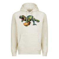 Oatmeal Heather T-Rex dinosaur holding a taco Premium Hoodie - RanaPortraitStore