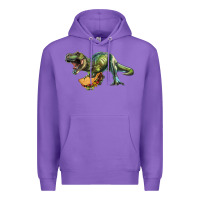 Purple T-Rex dinosaur holding a taco Premium Hoodie - RanaPortraitStore