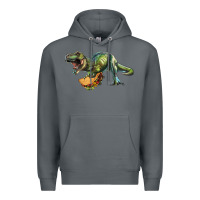 Rock T-Rex dinosaur holding a taco Premium Hoodie - RanaPortraitStore
