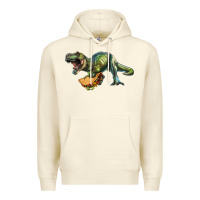 Sandshell T-Rex dinosaur holding a taco Premium Hoodie - RanaPortraitStore