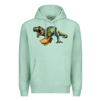 Seafoam T-Rex dinosaur holding a taco Premium Hoodie - RanaPortraitStore