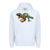 White T-Rex dinosaur holding a taco Premium Hoodie - RanaPortraitStore