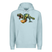 Blue Mist T-Rex dinosaur holding a taco Premium Hoodie - RanaPortraitStore