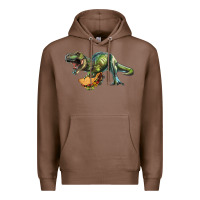 Chestnut T-Rex dinosaur holding a taco Premium Hoodie - RanaPortraitStore