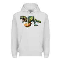 Dove Grey T-Rex dinosaur holding a taco Premium Hoodie - RanaPortraitStore