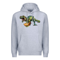 Heather Grey T-Rex dinosaur holding a taco Premium Hoodie - RanaPortraitStore