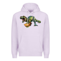 Lilac T-Rex dinosaur holding a taco Premium Hoodie - RanaPortraitStore