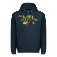 Navy T-Rex dinosaur holding a taco Premium Hoodie - RanaPortraitStore