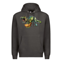 Smoke T-Rex dinosaur holding a taco Premium Hoodie - RanaPortraitStore