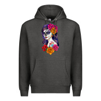Charcoal Heather sugar skull girl Premium Hoodie - RanaPortraitStore