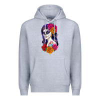Heather Grey sugar skull girl Premium Hoodie - RanaPortraitStore