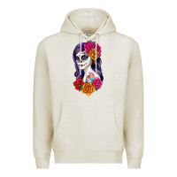 Oatmeal Heather sugar skull girl Premium Hoodie - RanaPortraitStore