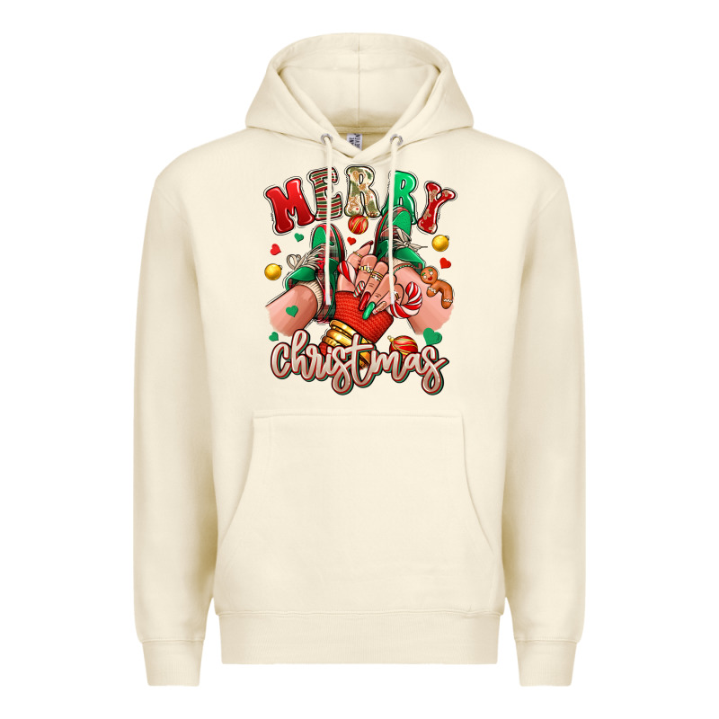 Merry Christmas Caucasian Girl Sneakers Premium Hoodie by RanaPortraitStore | Teevron